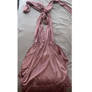 Satin mauve halter mini dress